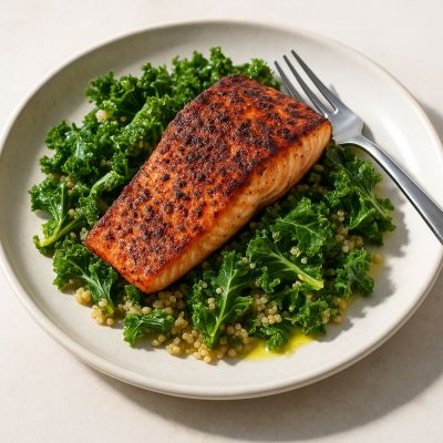 Krydret laks med quinoa og grønkålssalat