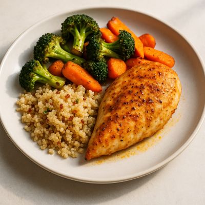 Kylling med ristede grøntsager og quinoa