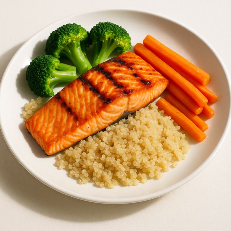 Grillet laks med quinoa og grøntsager