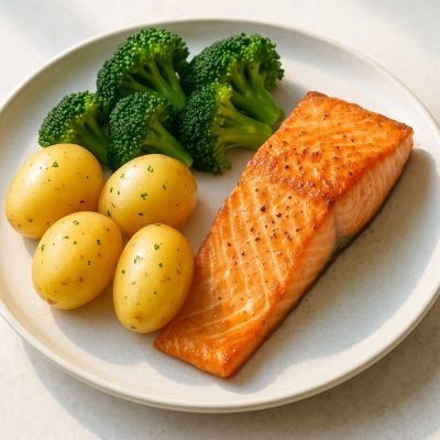 Laks med kartofler og broccoli
