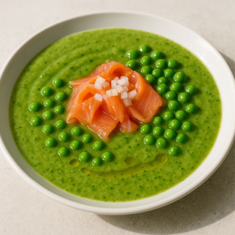 Grønne Ærter suppe med Røget laks