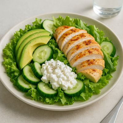 Kyllingesalat med Avocado og Hytteost
