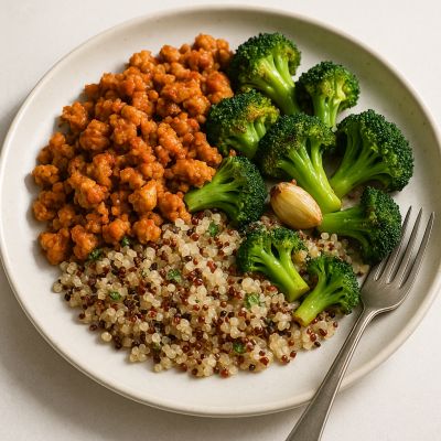 Krydret Hakket Kylling med Ristede Grøntsager og Quinoa