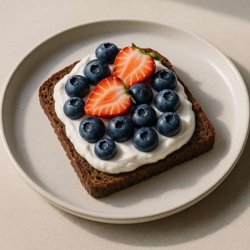 Ristet rugbrød med skyr og friske bær