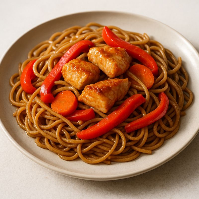 Krydret Kalkun Stir-Fry med Fuldkornsnudler