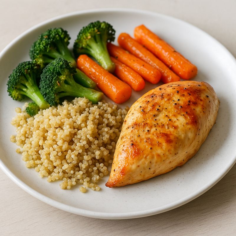 Kylling med bagte grøntsager og quinoa