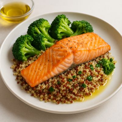 Bagt laks med quinoa og grøntsager
