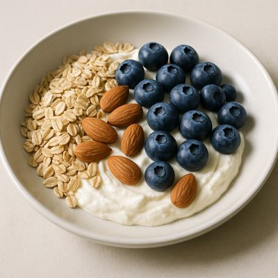 Skyr med havregryn, blåbær og mandler
