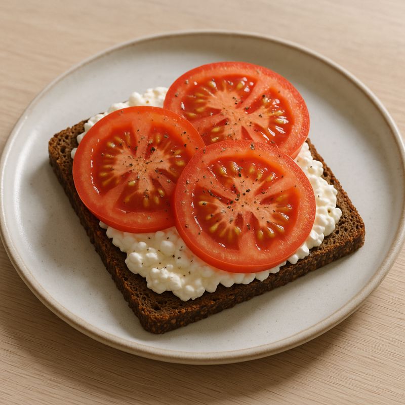 Rugbrød med hytteost og tomat