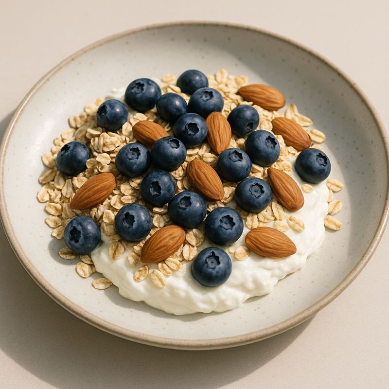 Skyr med havregryn, blåbær og mandler