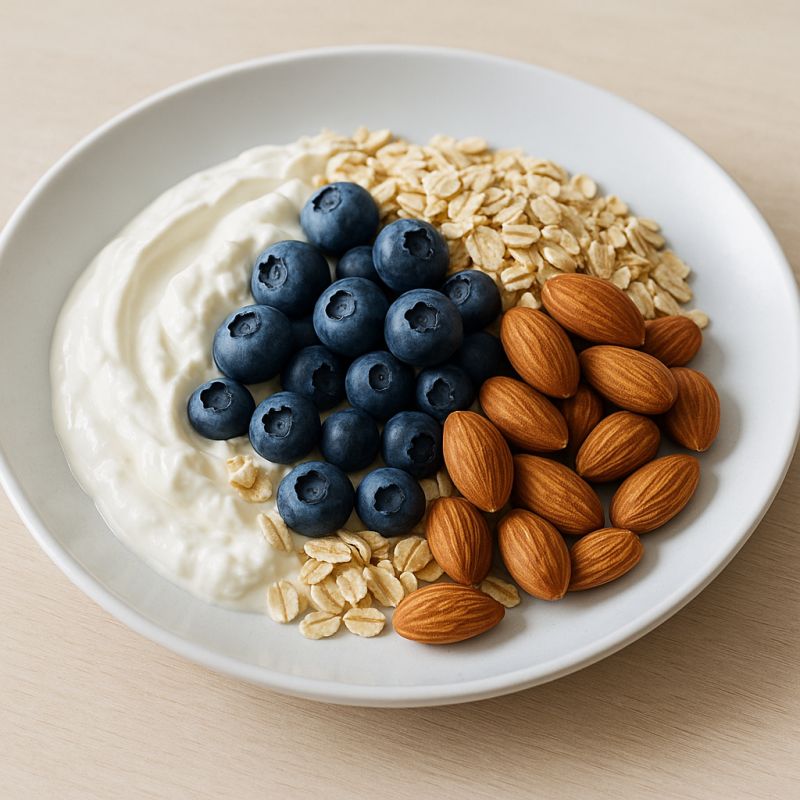 Skyr med havregryn, blåbær og mandler