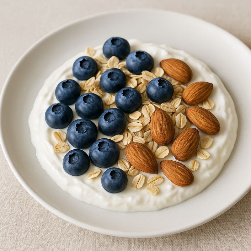 Skyr med havregryn, blåbær og mandler