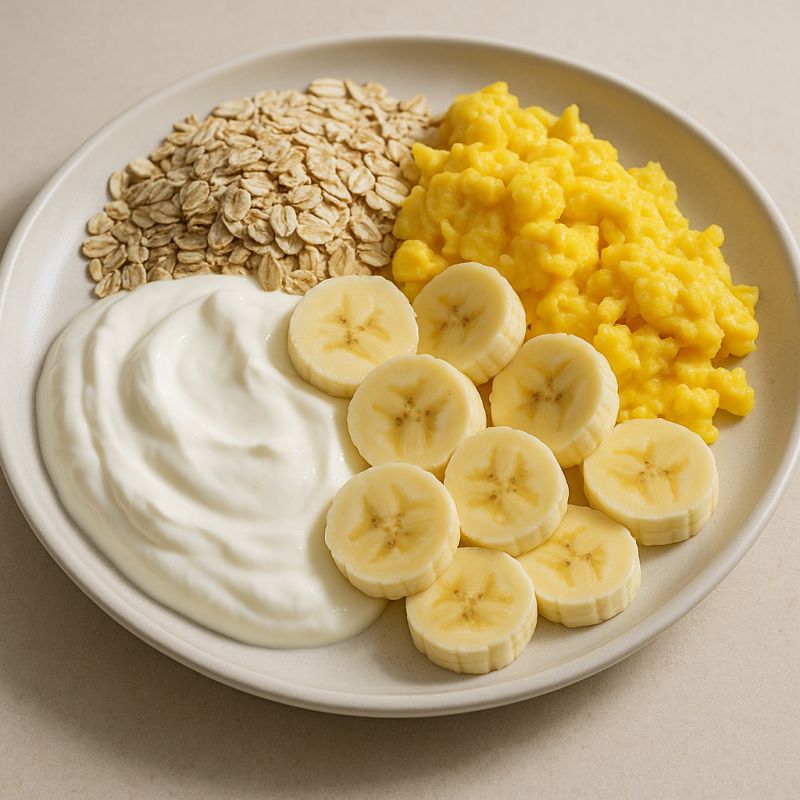 Skyr med havregryn, banan og røræg