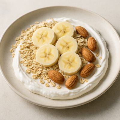 Skyr med havregryn, banan og mandler