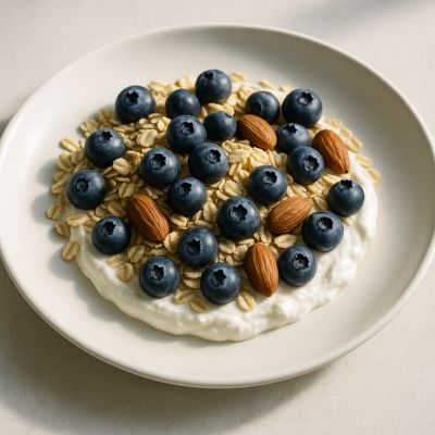 Skyr med havregryn, blåbær og mandler