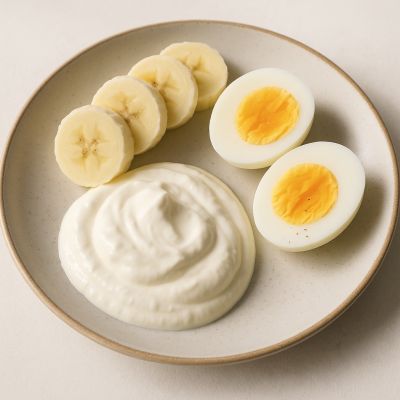 Skyr med banan og kogte æg