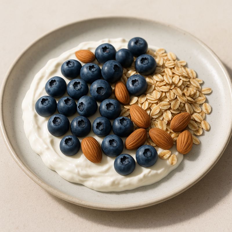 Skyr med havregryn, blåbær og mandler