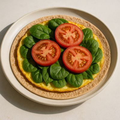 Æggewrap med spinat og tomat