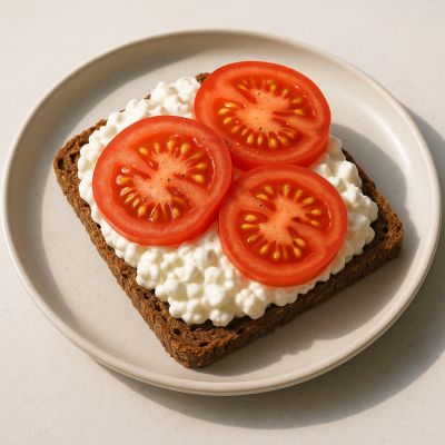 Rugbrød med hytteost og tomat