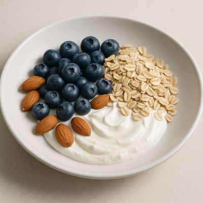 Skyr med havregryn, blåbær og mandler