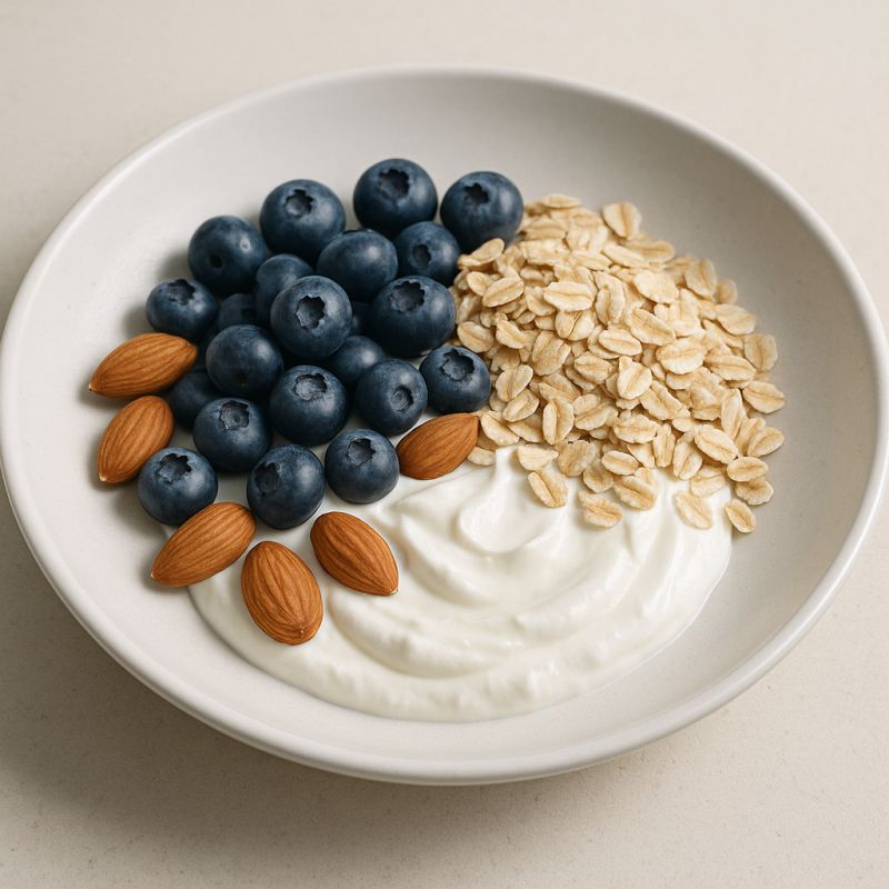 Skyr med havregryn, blåbær og mandler
