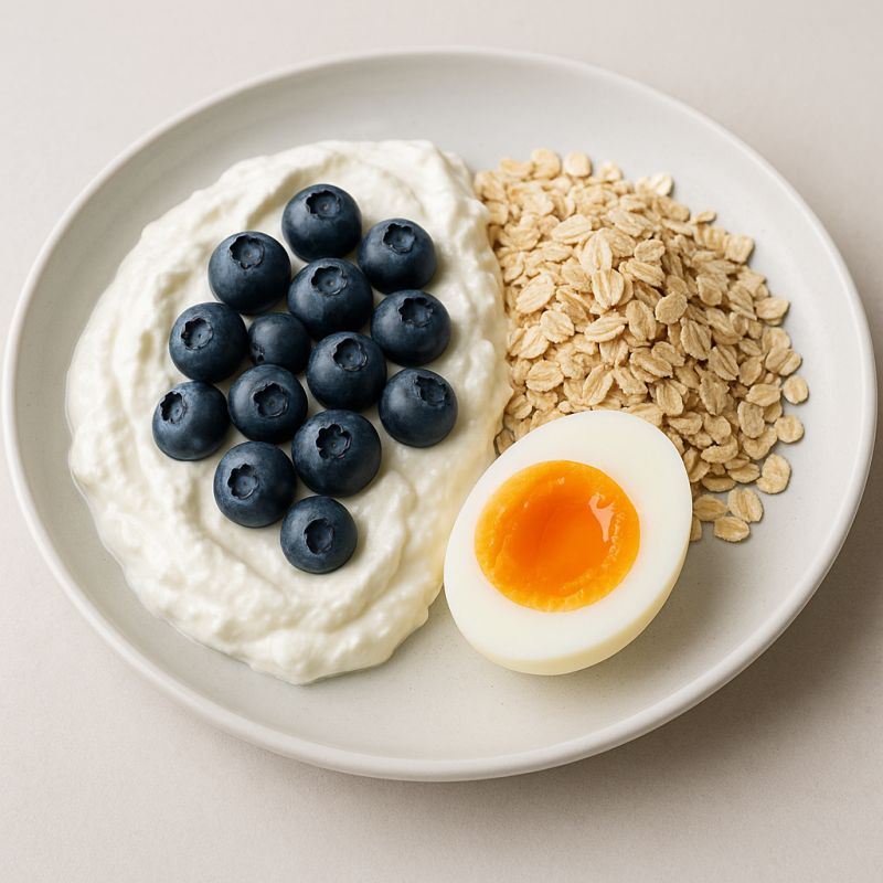 Skyr med havregryn, blåbær og æg