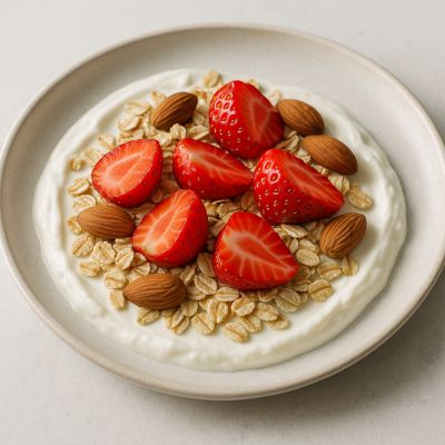 Skyr med havre, jordbær og mandler