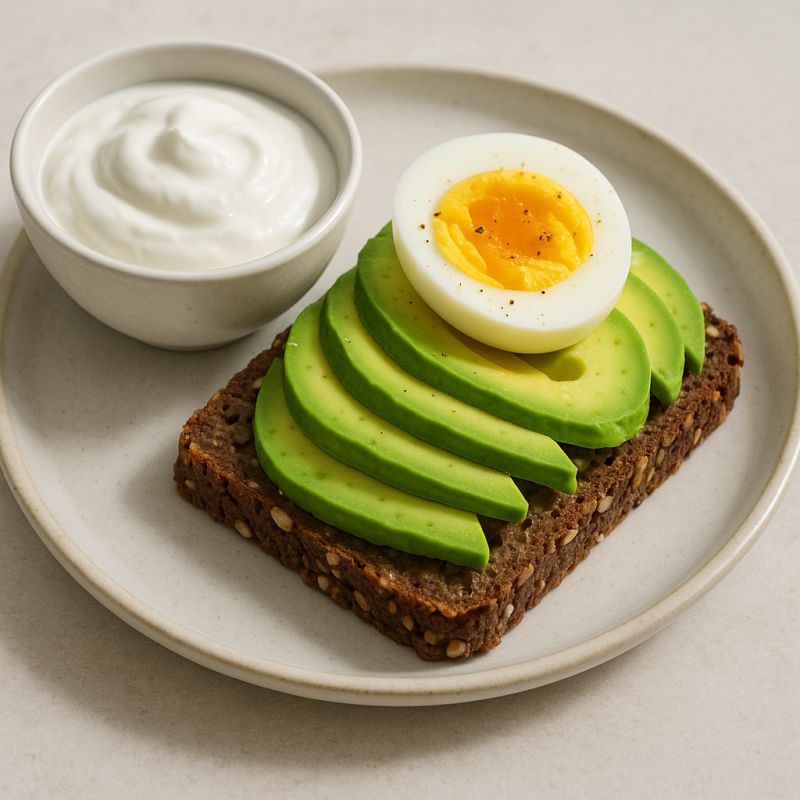 Rugbrød med æg, avocado og skyr