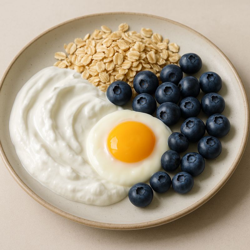 Skyr med havregryn, æg og blåbær
