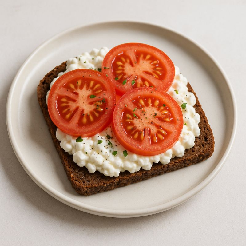 Rugbrød med hytteost og tomat