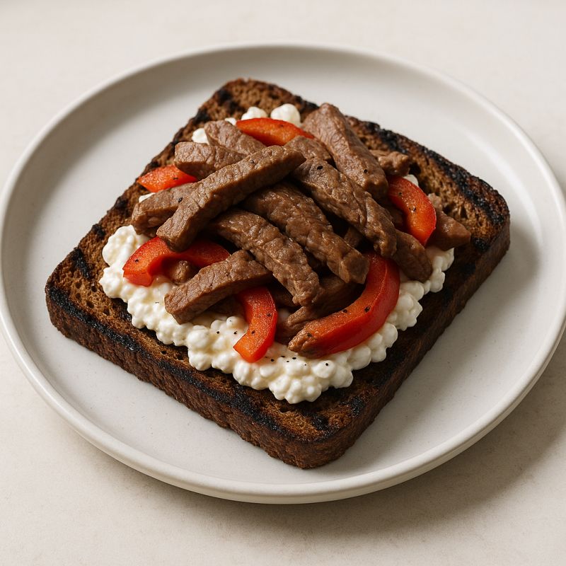 Grillet rugbrød med hytteost og oksekød