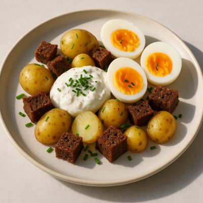 Lun kartoffel- og rugbrødssalat med æg