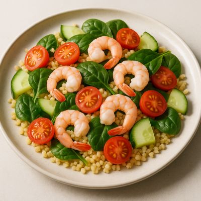 Bulgursalat med rejer og spinat