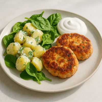 Laksefrikadeller med kartoffelsalat