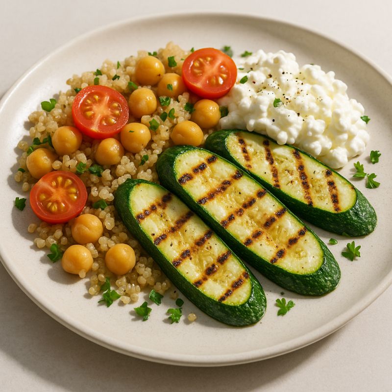 Grillet squash med quinoa, kikærter og hytteost