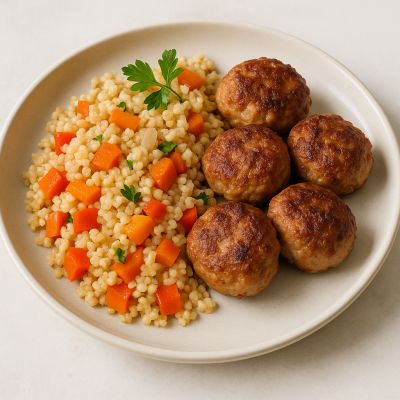 Svinekødsdeller med bulgur og peberfrugt