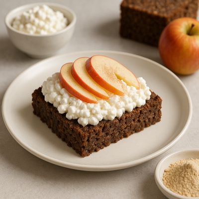 Kold rugbrødsbudding med protein og æble