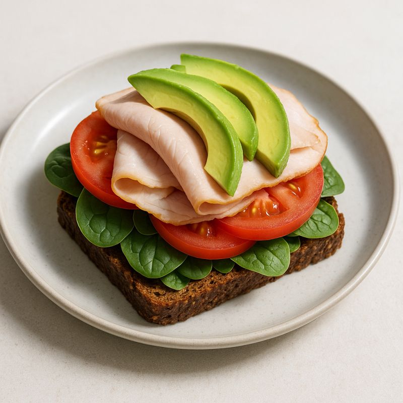 Lun rugbrødssandwich med kalkun og avocado