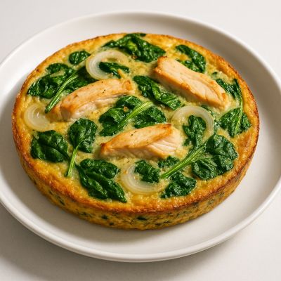 Bagt havreomelet med kylling og spinat