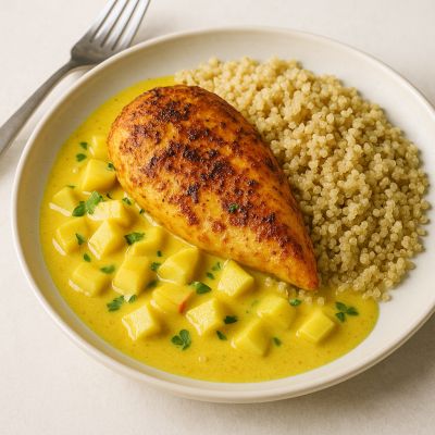 Krydret Kylling med Æble-Curry Sauce og Quinoa