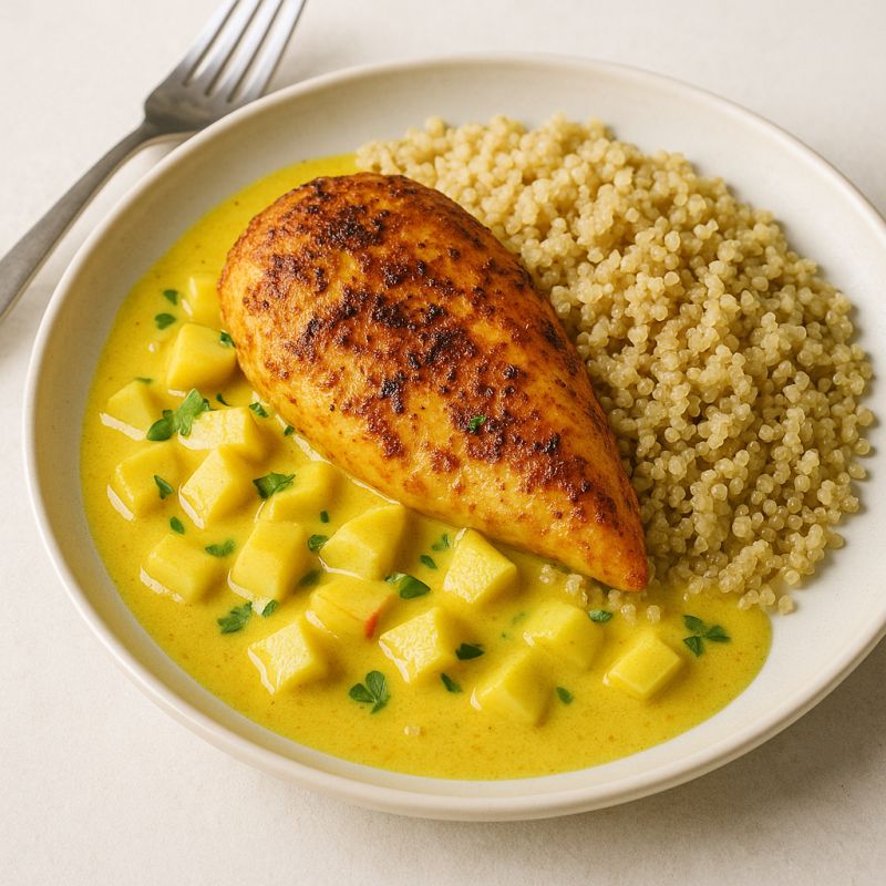 Krydret Kylling med Æble-Curry Sauce og Quinoa